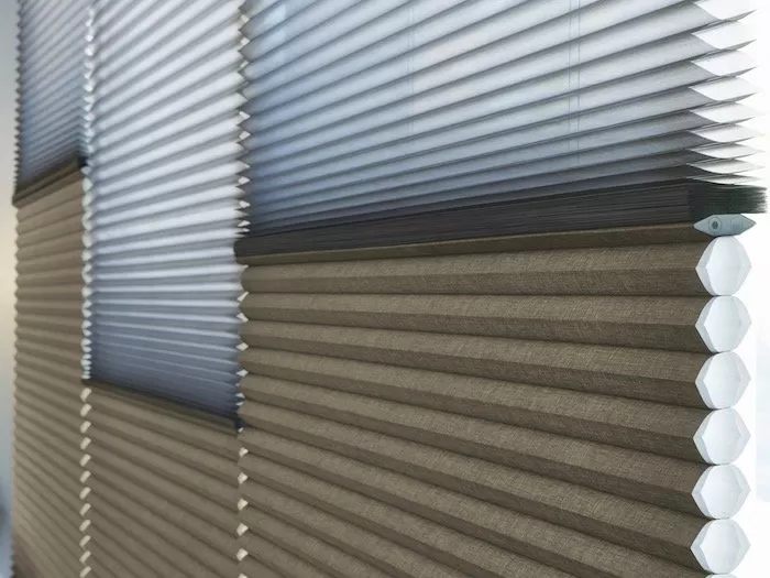 Hunter Douglas Room Darkening Cellular Duette® Honeycomb Shades with Duolite have two fabric panels.