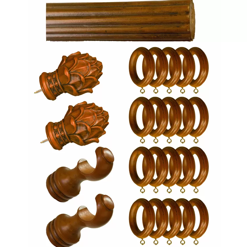 Hardware Set of Curtain Drapery Rod 1 3/8 76 Wood / Rasin Antique-Teak