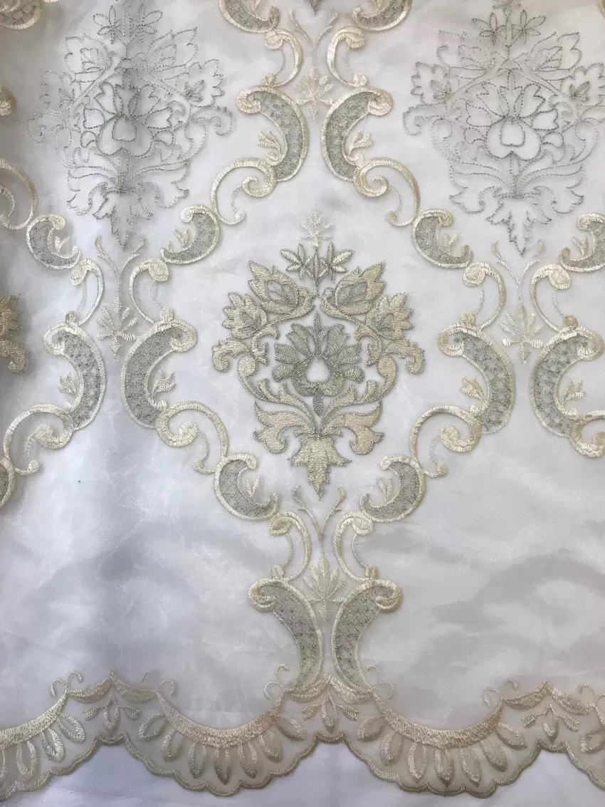 Damask Embroidery Sheer Beige